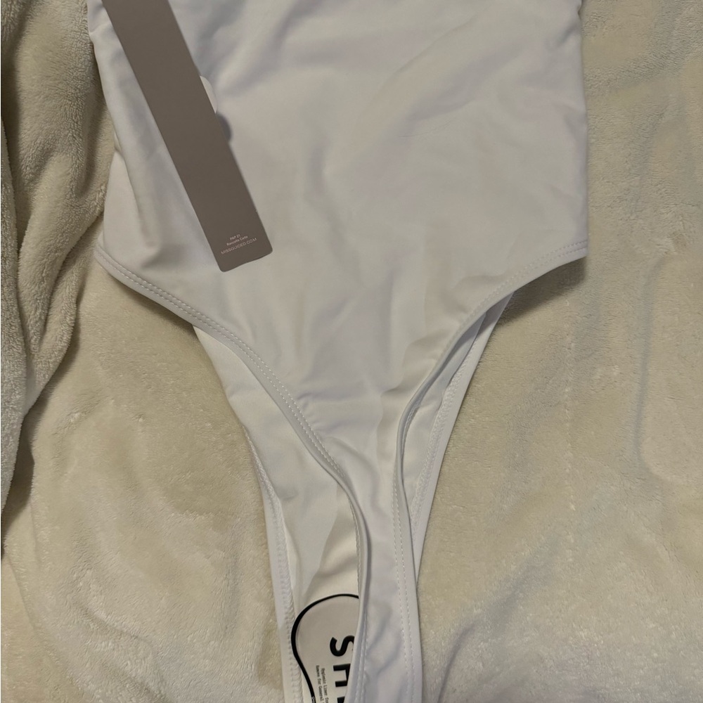 White Strapless Swimsuit with Gold Accent - Picture 9 of 10
